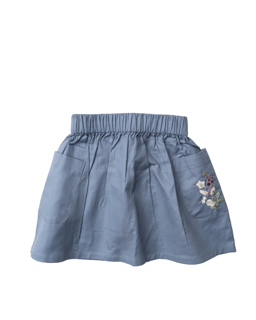 Blauw rokje met bloem borduursel