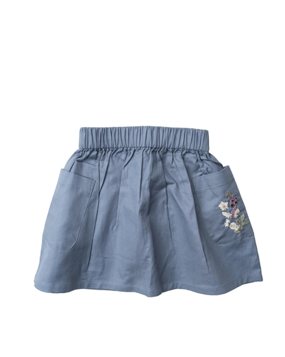 Blauw rokje met bloem borduursel