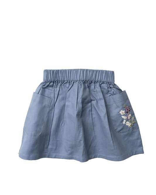 Blauw rokje met bloem borduursel