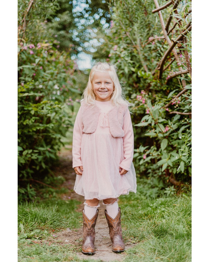 Roze tule jurkje met bontgilet