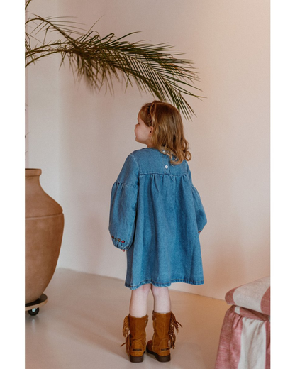 Denim jurkje met geborduurde details