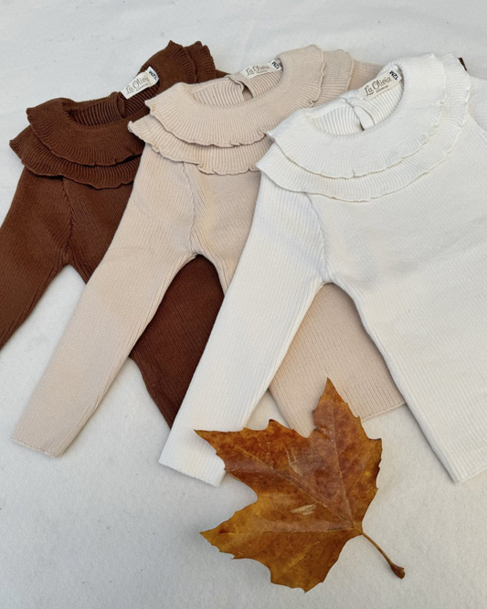 Geribde trui met dubbele halslijn