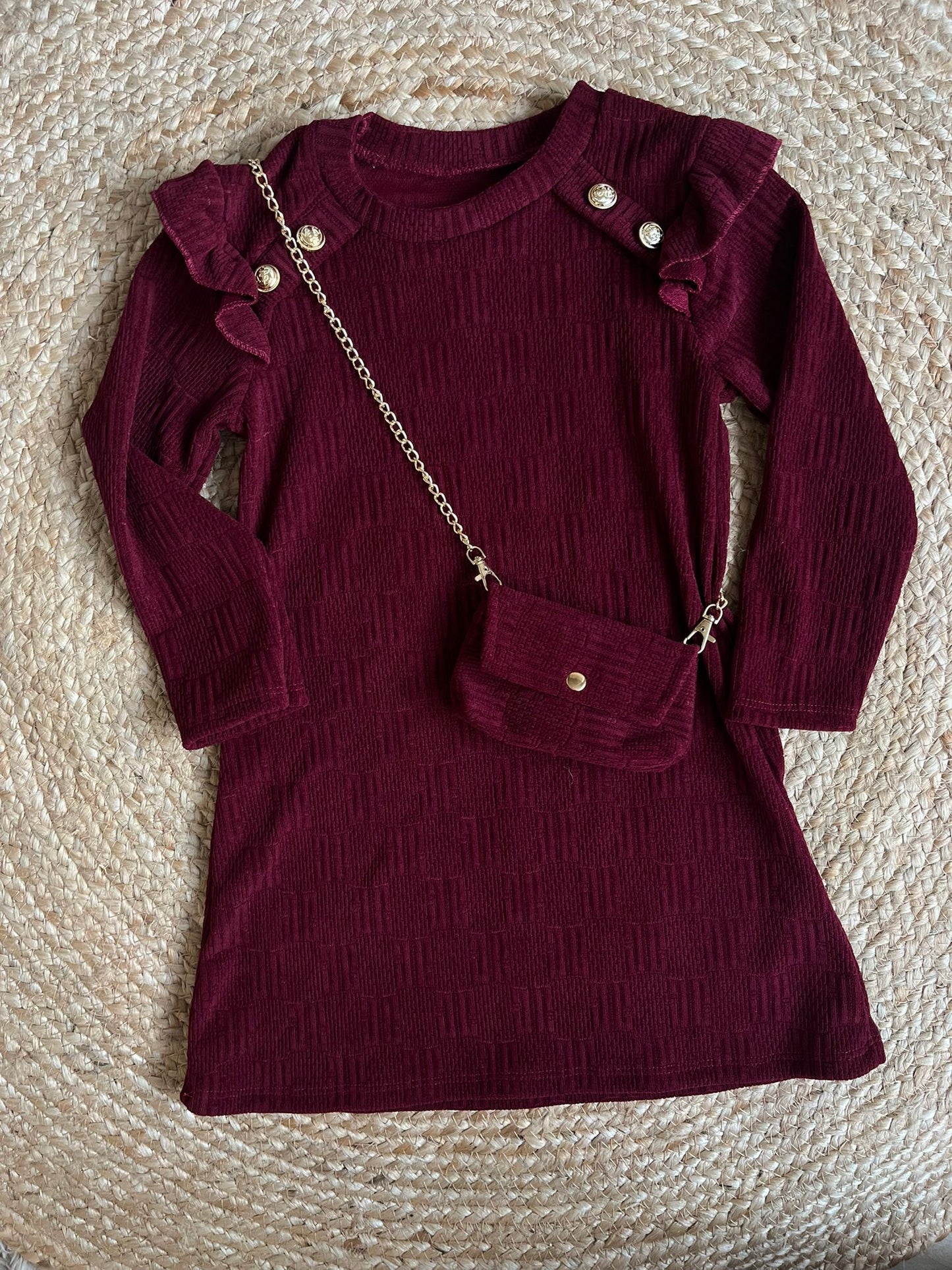 Bordeaux rood jurkje met tasje