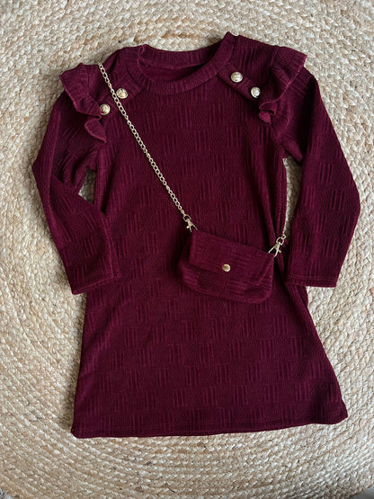 Bordeaux rood jurkje met tasje
