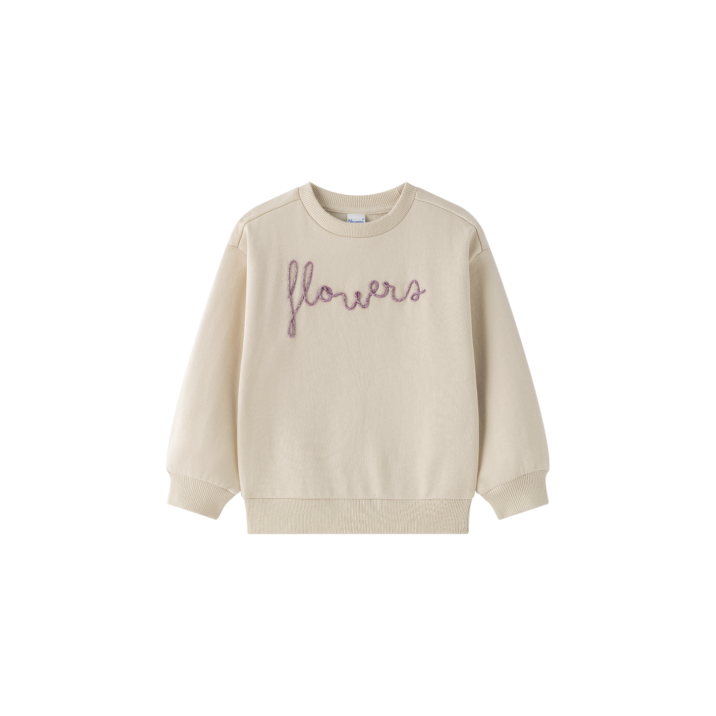 Beige sweatshirt met ‘flowers’-borduursel