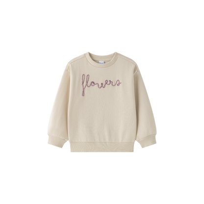 Beige sweatshirt met ‘flowers’-borduursel
