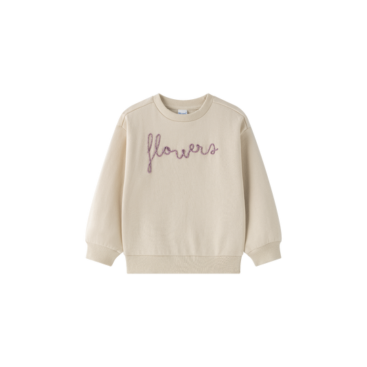 Beige sweatshirt met ‘flowers’-borduursel