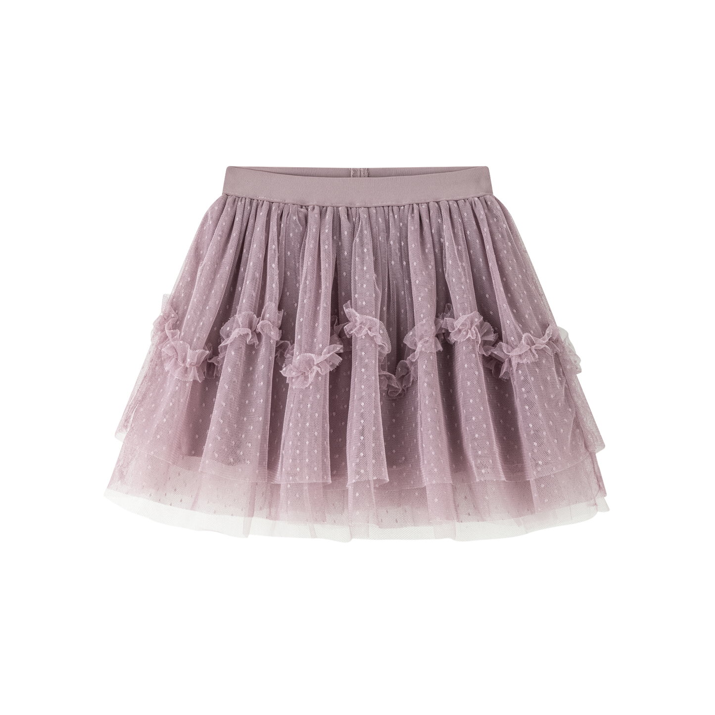 Lila tule rokje met stipjes en ruches