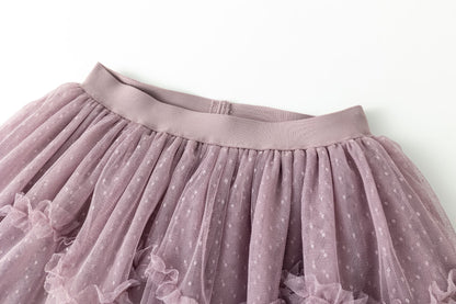 Lila tule rokje met stipjes en ruches