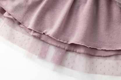 Lila tule rokje met stipjes en ruches