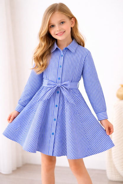 Blauw gestreepte blousejurk