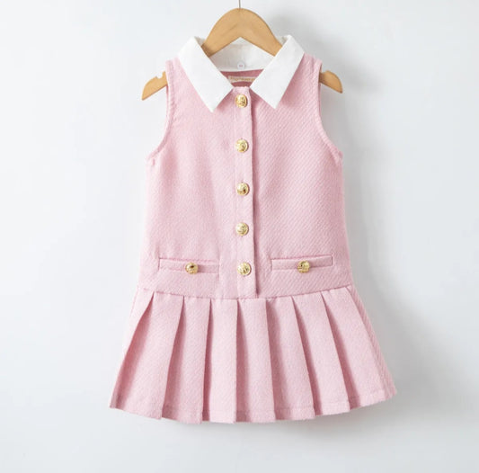 Roze mouwloos jurkje met kraagje